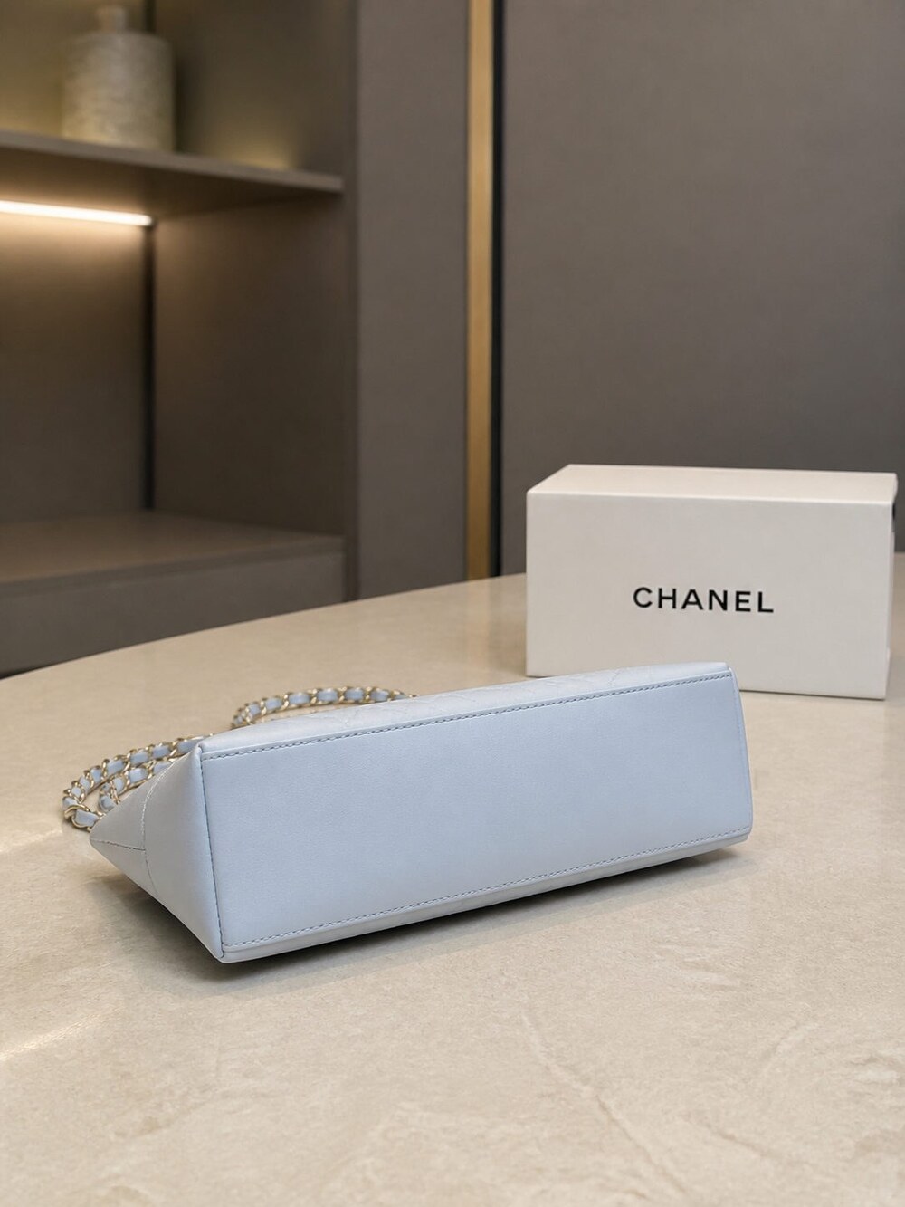 Chanel Nano Handbag in Light Blue Lambskin with Gold Tone Hardware - Picture 9 of 10